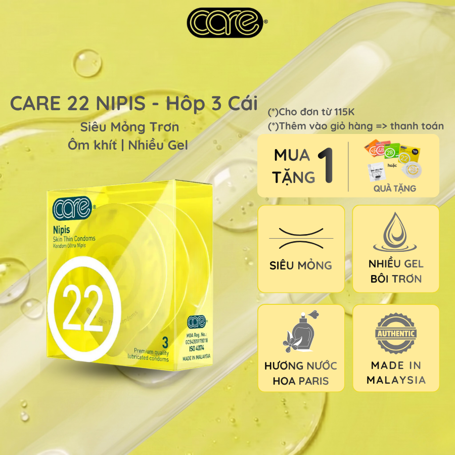 BCS siêu mỏng CARE 22 Nipis - Hương nước hoa Polo- Hộp 3 bcs