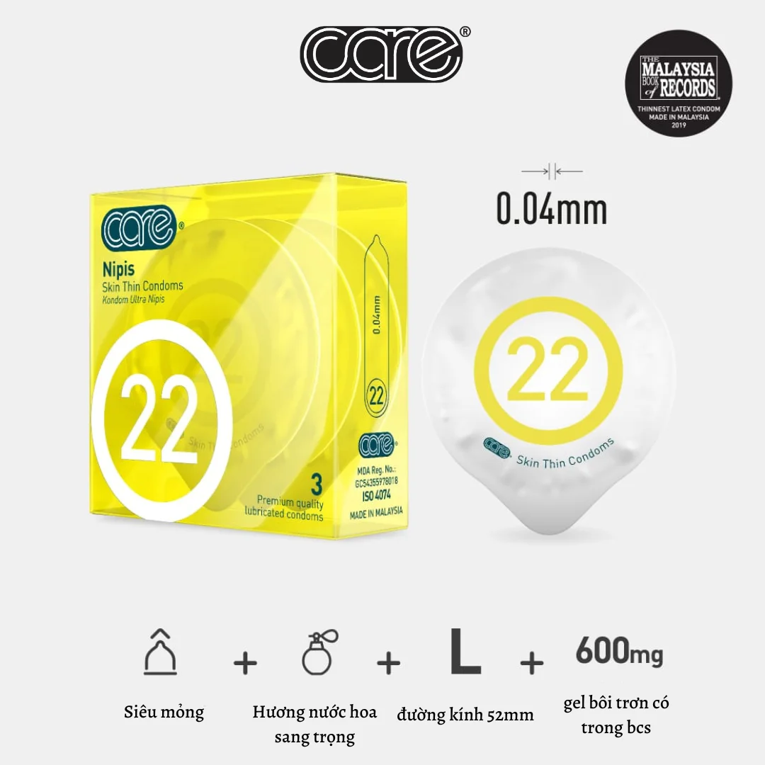 Bao cao su siêu mỏng CARE 22 hộp 3 bcs