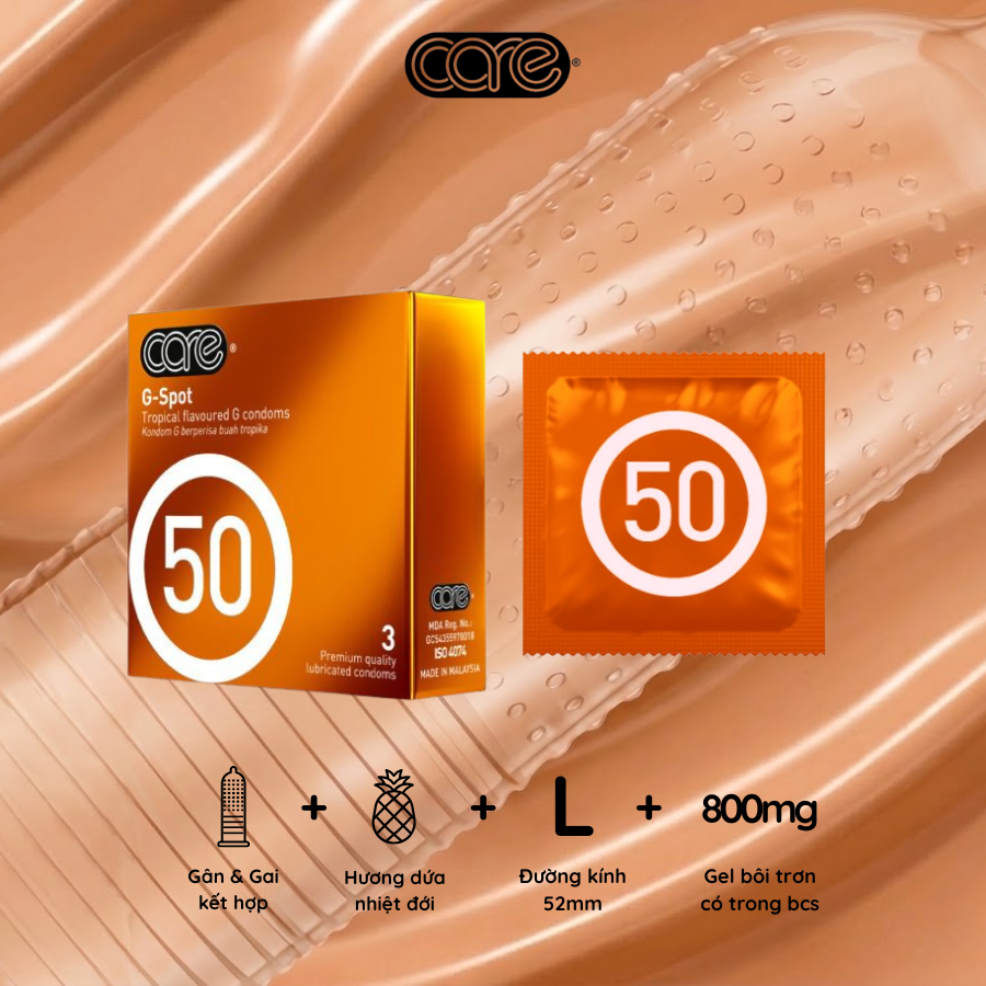 Alternative view of Bao cao su có gai và gân CARE 50 hương rừng nhiệt đới - Hộp 03 bcs