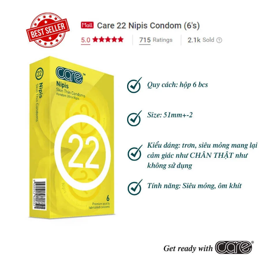 Bao cao su siêu mỏng CARE 22 hộp 6 bcs