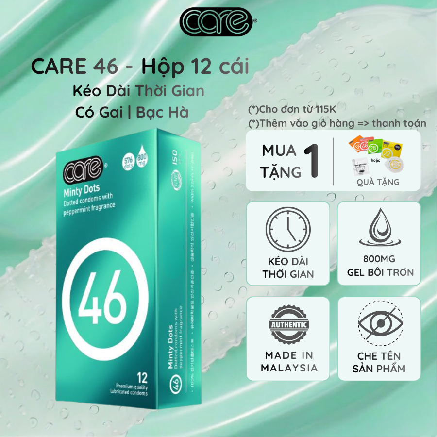 bao cao su- bcs- siêu mỏng trơn- kéo dài thời gian quan hệ carelatex care 46 có gai hương bạ hà (8)