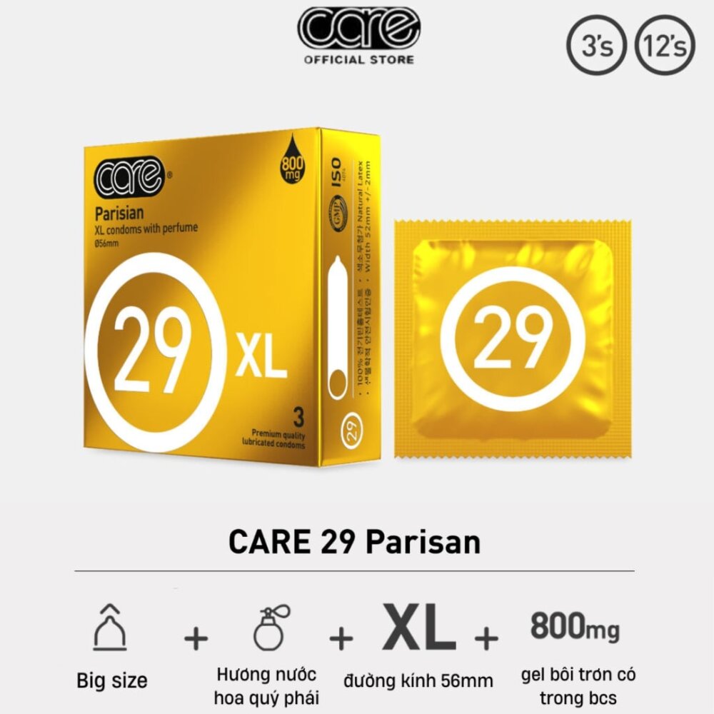 Bao Cao Su Bigsize Parisian CARE 29 hộp 12 bcs